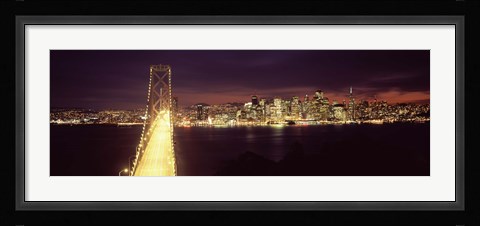 Framed Bay Bridge and San Francisco skyline at night, California Print