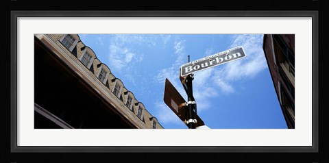 Framed Street name signboard on a pole, Bourbon Street, French Market, French Quarter, New Orleans, Louisiana, USA Print