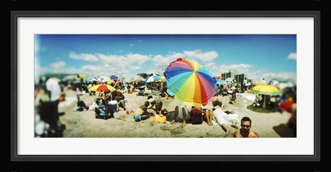 Framed Bright Umbrella on Coney Island Print