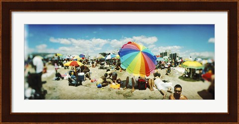 Framed Bright Umbrella on Coney Island Print