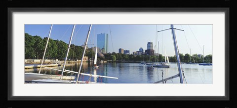 Framed Sailboats in a river with city in the background, Charles River, Back Bay, Boston, Suffolk County, Massachusetts, USA Print