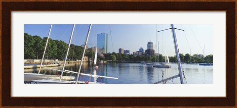 Framed Sailboats in a river with city in the background, Charles River, Back Bay, Boston, Suffolk County, Massachusetts, USA Print