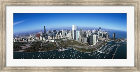 Framed Aerial view of a park in a city, Millennium Park, Lake Michigan, Chicago, Cook County, Illinois Print