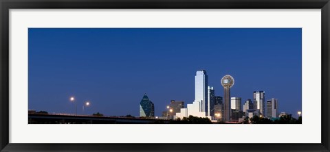 Framed Nighttime View of Dallas Skyline with Reunion Tower Print