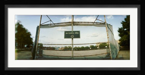 Framed Chainlink fence in a public park, McCarren Park, Greenpoint, Brooklyn, New York City, New York State, USA Print