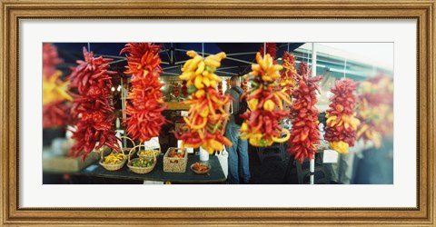 Framed Strands of chili peppers hanging in a market stall, Pike Place Market, Seattle, King County, Washington State, USA Print