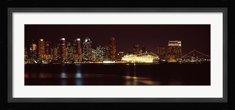 Framed San Diego Skyline at Night Print
