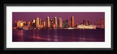 Framed San Diego Lit Up at Dusk Print