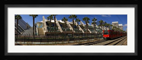 Framed MTS commuter train moving on tracks, San Diego Convention Center, San Diego, California, USA Print