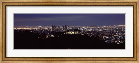 Framed Aerial view of Los Angeles at night Print
