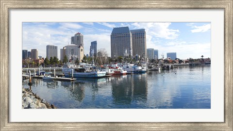 Framed Fishing boats docked at a marina, San Diego, California, USA Print