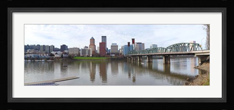 Framed Bridge across a river with city skyline in the background, Willamette River, Portland, Oregon 2010 Print