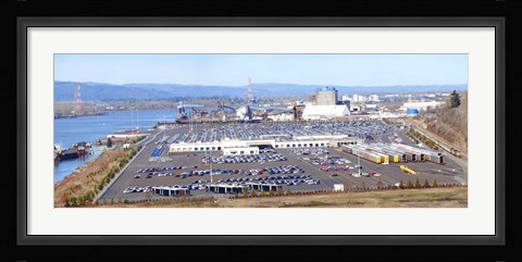 Framed High angle view of large parking lots, Willamette River, Portland, Multnomah County, Oregon, USA Print