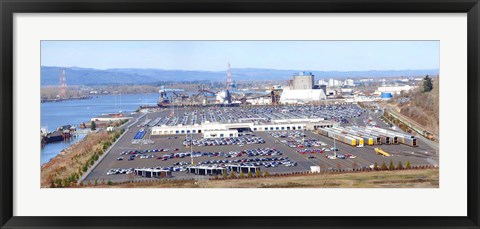 Framed High angle view of large parking lots, Willamette River, Portland, Multnomah County, Oregon, USA Print