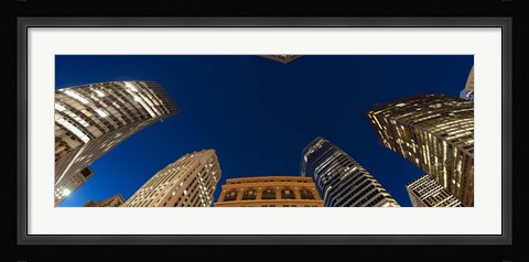 Framed Low angle view of high-rise buildings at dusk, San Francisco, California, USA Print