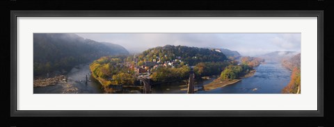 Framed Aerial view of an island, Harpers Ferry, Jefferson County, West Virginia, USA Print