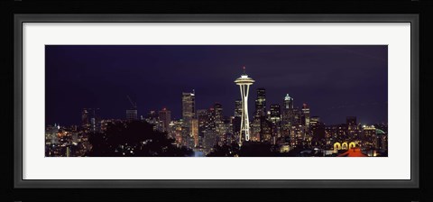Framed Skyscrapers and Space Needle Lit Up at Night Print