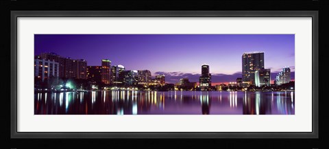 Framed Buildings lit up at night in a city, Lake Eola, Orlando Print