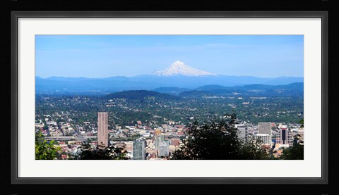 Framed High angle view of a city, Mt Hood, Portland, Oregon, USA 2010 Print
