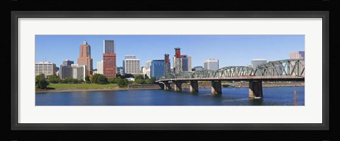 Framed Bridge across a river, Hawthorne Bridge, Willamette River, Multnomah County, Portland, Oregon, USA 2010 Print