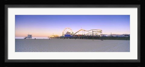 Framed Ferris wheel lit up at dusk, Santa Monica Beach, Santa Monica Pier, Santa Monica, Los Angeles County, California, USA Print