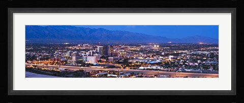 Framed City lit up at dusk, Tucson, Pima County, Arizona, USA 2010 Print