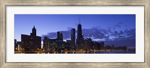 Framed Lit Up Skyline on the Lake Michigan Waterfront, Chicago Print
