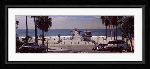 Framed Pier over an ocean, Manhattan Beach Pier, Manhattan Beach, Los Angeles County, California, USA Print