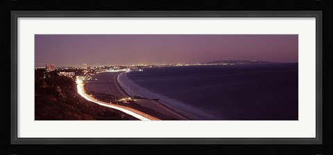 Framed City lit up at night, Highway 101, Santa Monica, Los Angeles County, California, USA Print