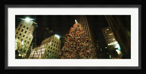 Framed Christmas tree lit up at night, Rockefeller Center, Manhattan, New York State Print