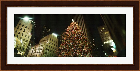 Framed Christmas tree lit up at night, Rockefeller Center, Manhattan, New York State Print