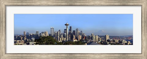 Framed Buildings in a city with mountains in the background, Space Needle, Mt Rainier, Seattle, King County, Washington State, USA 2010 Print