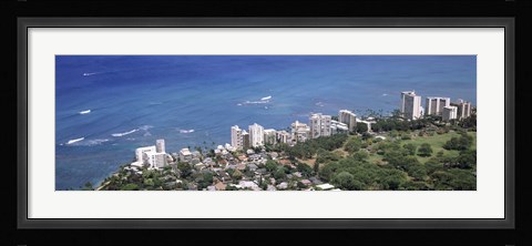 Framed Aerial view of a city at waterfront, Honolulu, Oahu, Honolulu County, Hawaii, USA 2010 Print