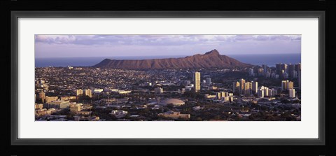 Framed City view of Honolulu with mountain in the background, Oahu, Honolulu County, Hawaii, USA 2010 Print