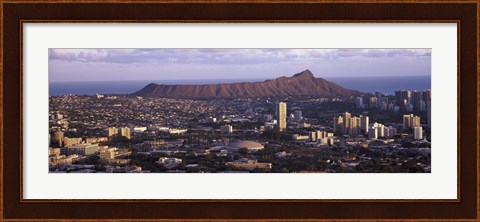 Framed City view of Honolulu with mountain in the background, Oahu, Honolulu County, Hawaii, USA 2010 Print