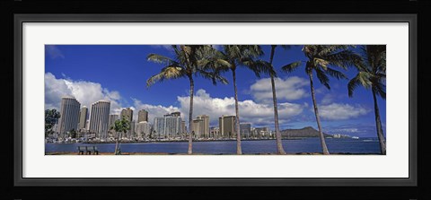 Framed Skyscrapers at the waterfront, Honolulu, Hawaii Print