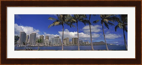 Framed Skyscrapers at the waterfront, Honolulu, Hawaii Print