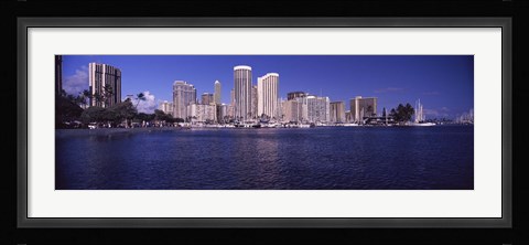 Framed Skyscrapers at the waterfront, Honolulu, Hawaii, USA Print