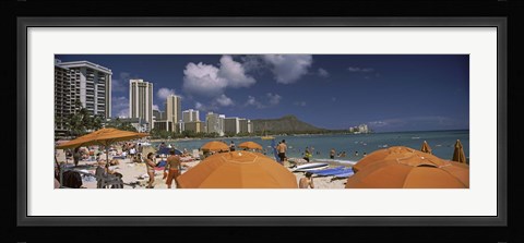 Framed Tourists on the beach, Waikiki Beach, Honolulu, Oahu, Hawaii, USA 2010 Print