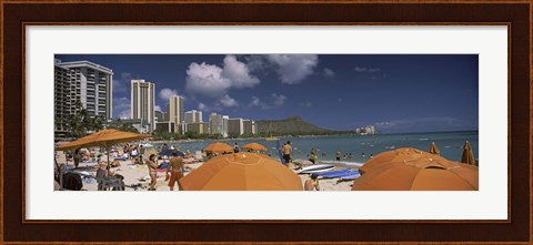 Framed Tourists on the beach, Waikiki Beach, Honolulu, Oahu, Hawaii, USA 2010 Print