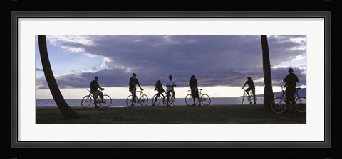 Framed Tourists cycling on the beach, Honolulu, Oahu, Hawaii, USA Print