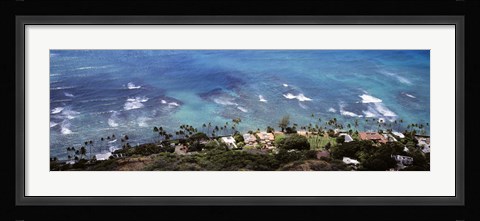 Framed Aerial view of the pacific ocean, Ocean Villas, Honolulu, Oahu, Hawaii, USA Print