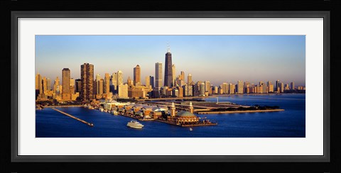 Framed Aerial view of a city, Navy Pier, Lake Michigan, Chicago, Cook County, Illinois, USA Print