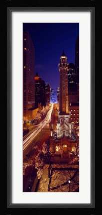 Framed Buildings lit up at night, Water Tower, Magnificent Mile, Michigan Avenue, Chicago, Cook County, Illinois, USA Print
