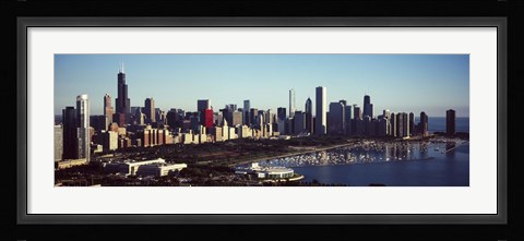 Framed Skyscrapers at the waterfront, Hancock Building, Lake Michigan, Chicago, Cook County, Illinois, USA Print