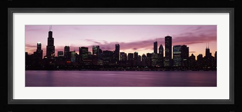 Framed Lake Michigan Slyline with Purple Sky, Chicago, Illinois, USA 2011 Print