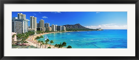 Framed Diamond Head, Waikiki Beach, Oahu, Honolulu, Hawaii Print