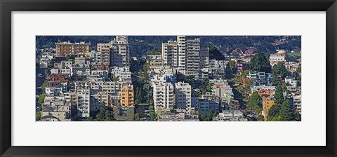 Framed Aerial view of buildings in a city, Russian Hill, Lombard Street and Crookedest Street, San Francisco, California, USA Print