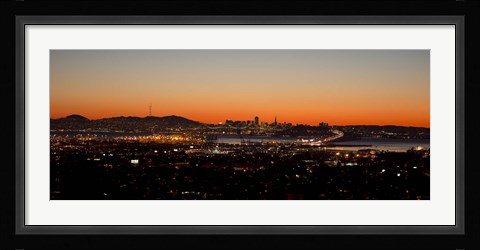 Framed City view at dusk, Oakland, San Francisco Bay, San Francisco, California, USA Print
