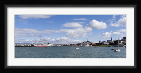 Framed Boats in the bay, Transamerica Pyramid, Coit Tower, Marina Park, Bay Bridge, San Francisco, California, USA Print